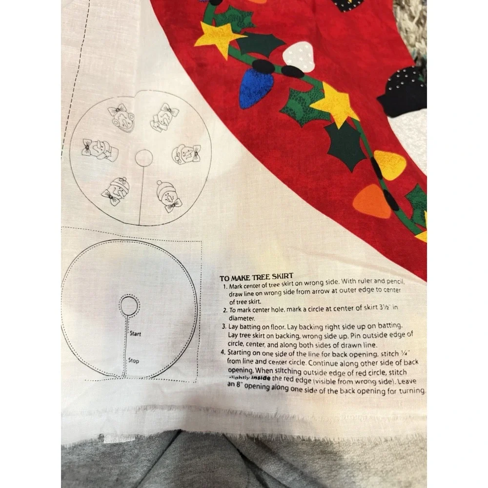 Vintage‎ Snowman Christmas Tree Skirt Fabric Panel Table Topper Sewing Panel